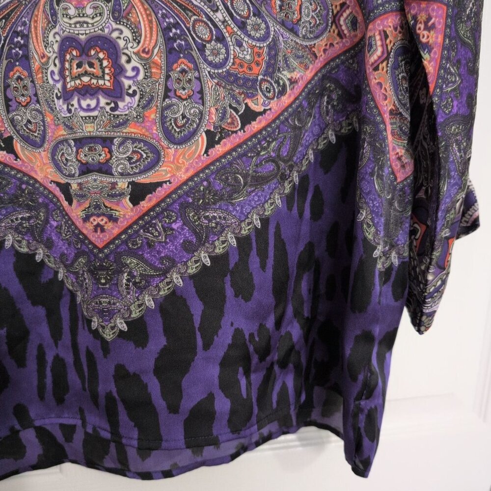 Chicos 2 Mixed Print Satin Shirt Womens Size Large Purple Animal Print Lightweig - Picture 3 of 5